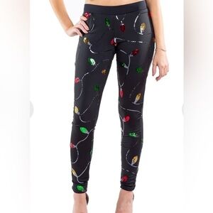 TIPSY Elves Christmas Lights Leggings Sequin XS NWT
